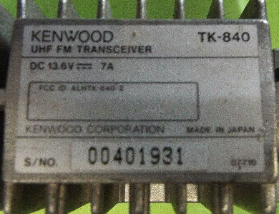 Kenwood TK-840 specifications - label