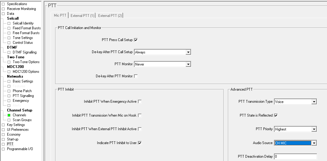 How to program Tait TM8110 - PTT Settings