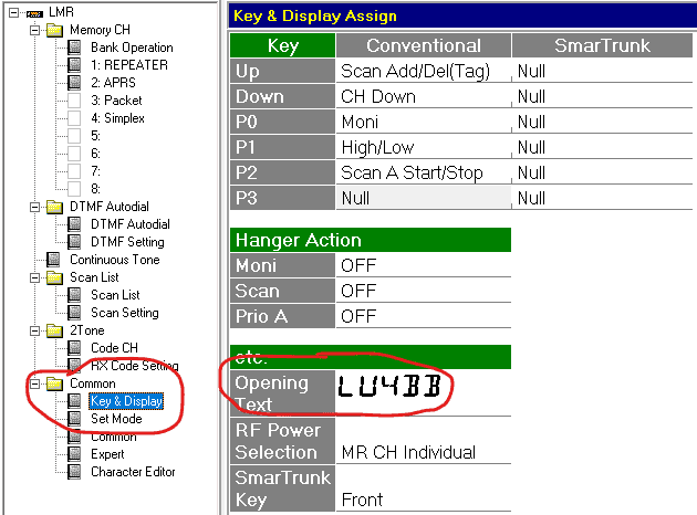 how to program Icom IC-F211 -opening text