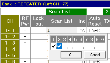 how to program Icom IC-F211 - scan list